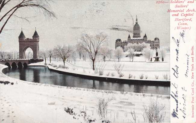 hartford winter view memorial arch and capitol hartford connecticut pm ...